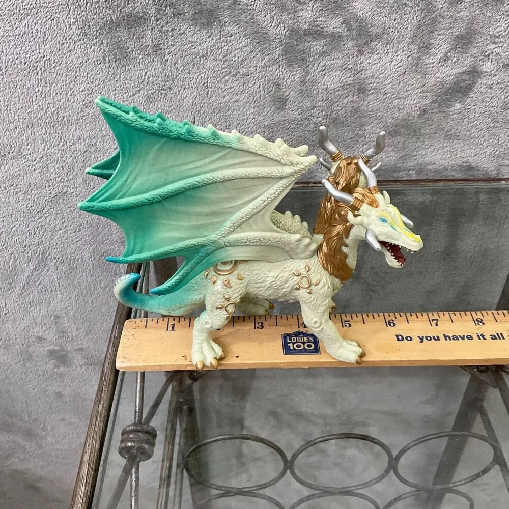 2 HEADED DRAGON ACTION FIGURE TOY GREEN yellow gold approx 6.5”x 5”